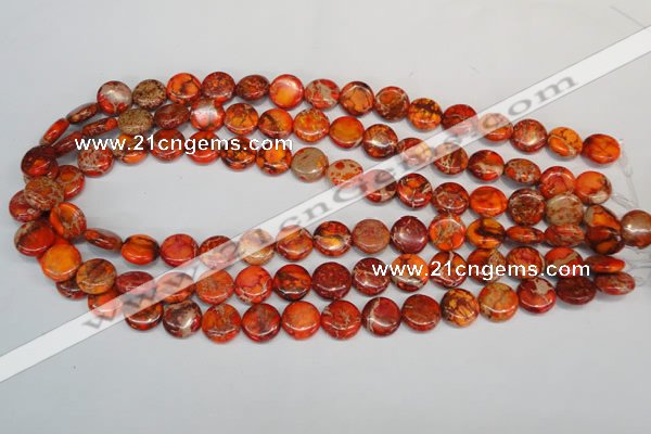 CDE517 15.5 inches 12mm flat round dyed sea sediment jasper beads