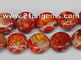 CDE518 15.5 inches 14mm flat round dyed sea sediment jasper beads