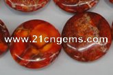 CDE522 15.5 inches 25mm flat round dyed sea sediment jasper beads