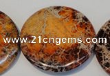 CDE526 15.5 inches 55mm flat round dyed sea sediment jasper beads