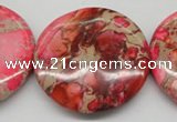 CDE661 15.5 inches 40mm flat round dyed sea sediment jasper beads