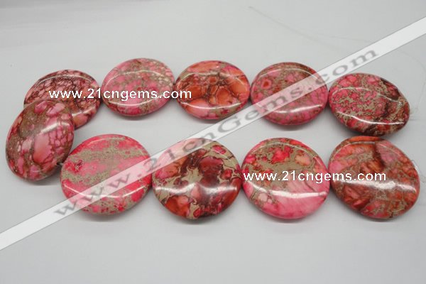 CDE661 15.5 inches 40mm flat round dyed sea sediment jasper beads