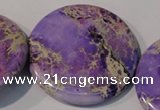 CDE709 15.5 inches 55mm flat round dyed sea sediment jasper beads