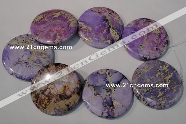 CDE709 15.5 inches 55mm flat round dyed sea sediment jasper beads