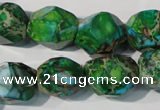 CDE964 15.5 inches 14*17mm faceted nuggets dyed sea sediment jasper beads