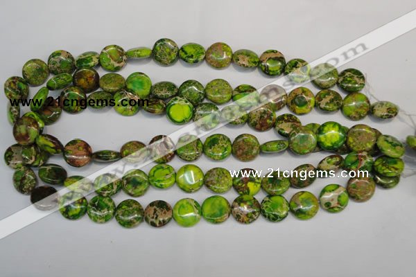 CDI123 15.5 inches 14mm flat round dyed imperial jasper beads