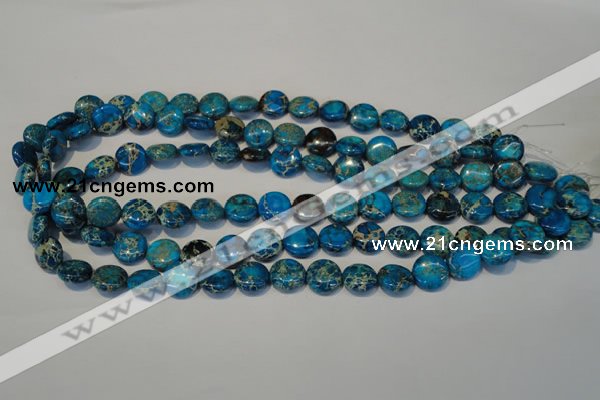 CDI305 15.5 inches 12mm flat round dyed imperial jasper beads