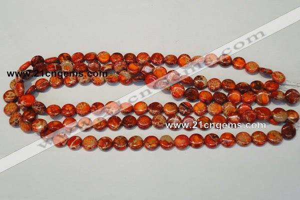 CDI516 15.5 inches 10mm flat round dyed imperial jasper beads