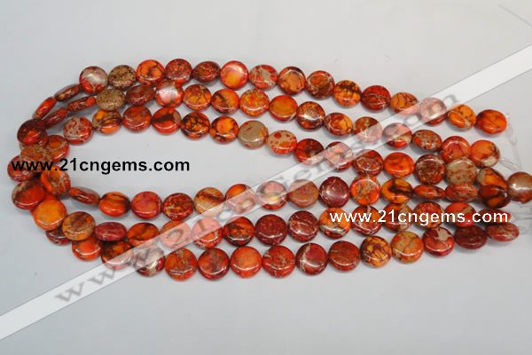 CDI517 15.5 inches 12mm flat round dyed imperial jasper beads