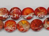 CDI518 15.5 inches 14mm flat round dyed imperial jasper beads