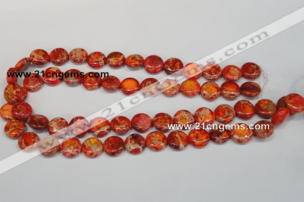 CDI518 15.5 inches 14mm flat round dyed imperial jasper beads