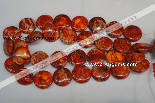 CDI522 15.5 inches 25mm flat round dyed imperial jasper beads