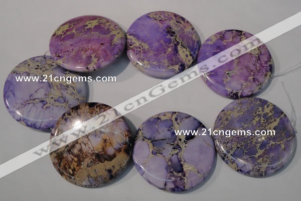 CDI709 15.5 inches 55mm flat round dyed imperial jasper beads