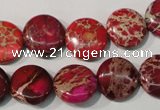 CDI786 15.5 inches 14mm flat round dyed imperial jasper beads