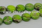 CDI91 16 inches 12mm flat round dyed imperial jasper beads wholesale