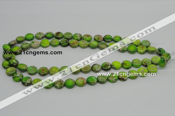 CDI91 16 inches 12mm flat round dyed imperial jasper beads wholesale