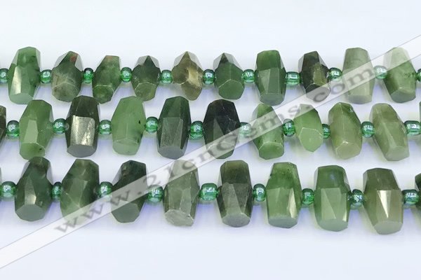 CDJ413 15.5 inches 8*14 - 9*14mm faceted freeform Canadian jade beads