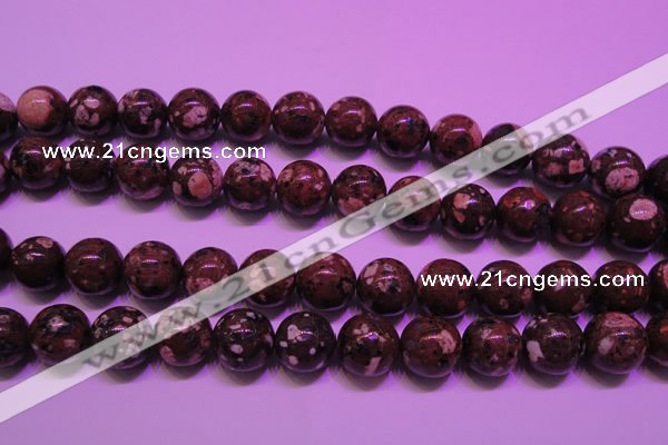 CDM54 15 inches 12mm round strawberry dalmatian jasper beads