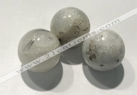 CDN1034 30mm round black rutilated quartz decorations wholesale