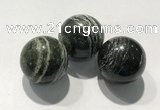 CDN1137 30mm round green silver line jasper decorations wholesale