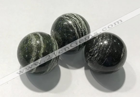 CDN1137 30mm round green silver line jasper decorations wholesale