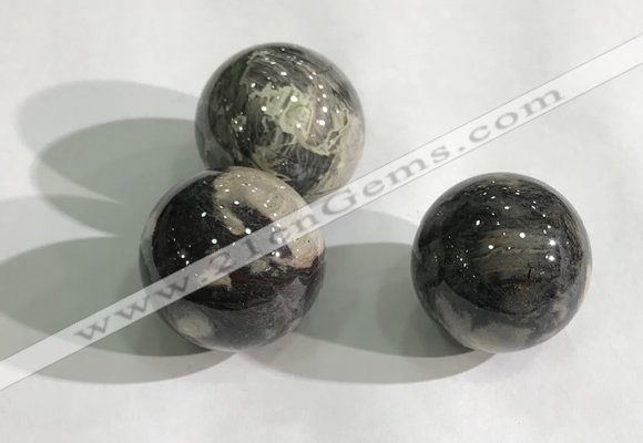 CDN1143 30mm round silver leaf jasper decorations wholesale