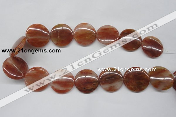 CDQ26 15.5 inches 30mm flat round natural red quartz beads