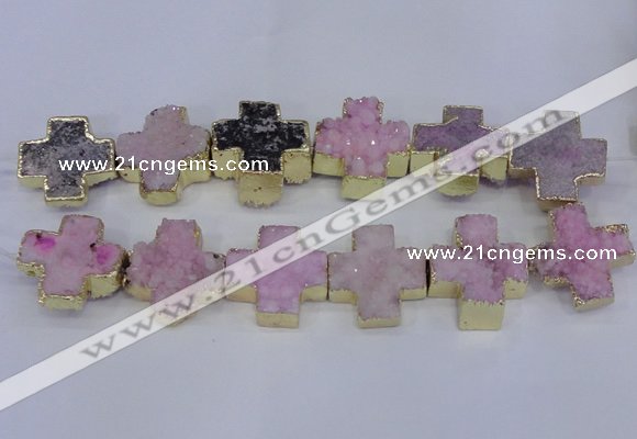 CDQ519 23*24mm - 24*25mm cross druzy quartz beads wholesale