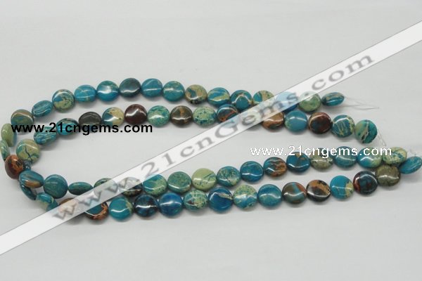 CDS11 16 inches 12mm flat round dyed serpentine jasper beads wholesale