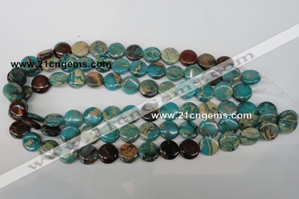 CDS32 15.5 inches 14mm flat round dyed serpentine jasper beads