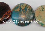 CDS33 15.5 inches 30mm flat round dyed serpentine jasper beads