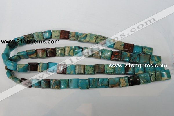 CDS38 12*12mm square double drilled dyed serpentine jasper beads