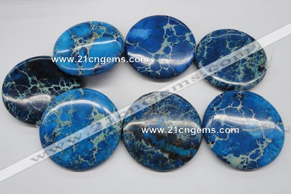 CDT312 15.5 inches 55mm flat round dyed aqua terra jasper beads