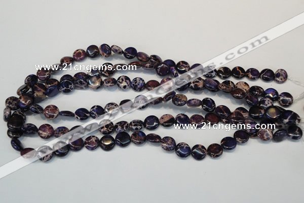 CDT397 15.5 inches 10mm flat round dyed aqua terra jasper beads