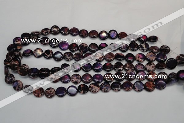 CDT398 15.5 inches 12mm flat round dyed aqua terra jasper beads