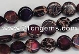 CDT405 15.5 inches 10mm flat round dyed aqua terra jasper beads