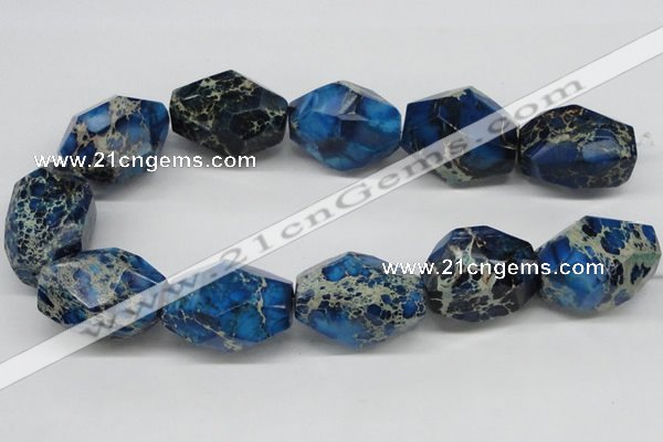 CDT65 15.5 inches 25*35mm faceted nuggets dyed aqua terra jasper beads