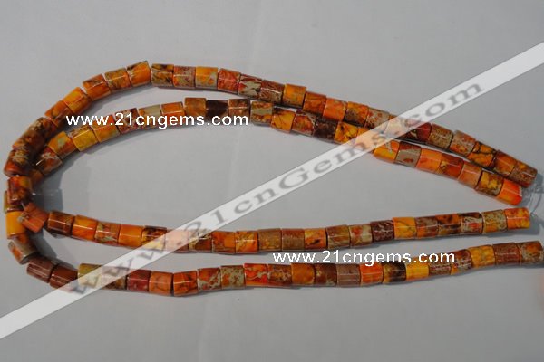 CDT737 15.5 inches 8*8mm tube dyed aqua terra jasper beads
