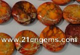 CDT757 15.5 inches 18mm flat round dyed aqua terra jasper beads