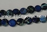 CDT905 15.5 inches 8mm flat round dyed aqua terra jasper beads