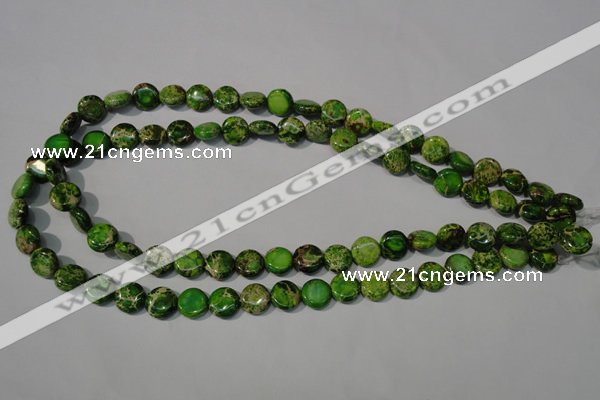 CDT936 15.5 inches 10mm flat round dyed aqua terra jasper beads