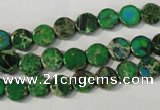 CDT970 15.5 inches 7mm flat round dyed aqua terra jasper beads