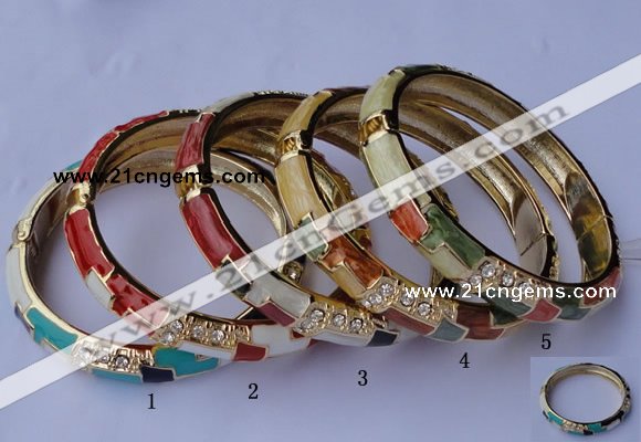 CEB08 5pcs 10mm width gold plated alloy with rhinestone & enamel bangles