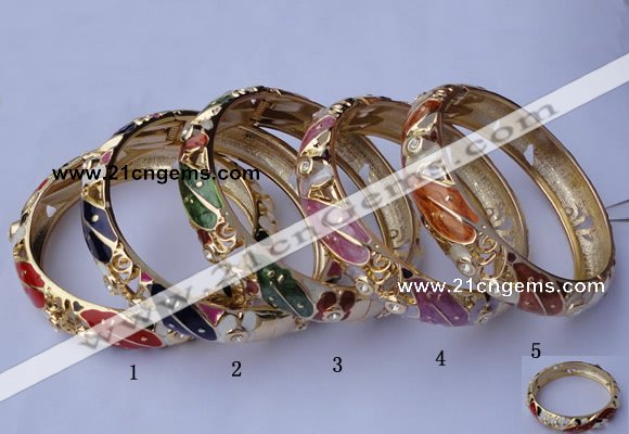 CEB16 5pcs 13.5mm width gold plated alloy with rhinestone & enamel bangles