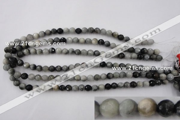 CEE352 15.5 inches 8mm faceted round eagle eye jasper beads