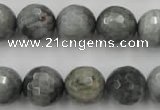 CEE355 15.5 inches 14mm faceted round eagle eye jasper beads