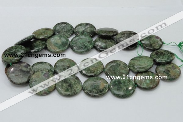 CEM04 15.5 inches 30mm flat round emerald gemstone beads wholesale