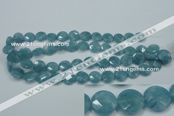 CEQ183 15.5 inches 14mm faceted coin blue sponge quartz beads