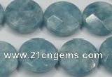 CEQ186 15.5 inches 20mm faceted coin blue sponge quartz beads