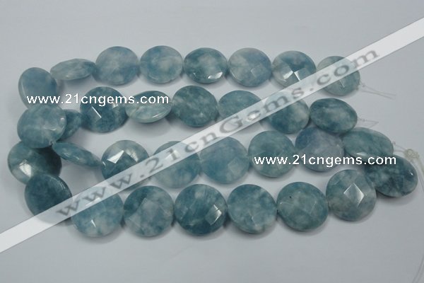 CEQ187 15.5 inches 25mm faceted coin blue sponge quartz beads